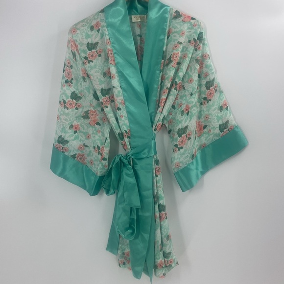 Victoria's Secret peach and aqua, wraparound silky feeling floral robe - Picture 15 of 15